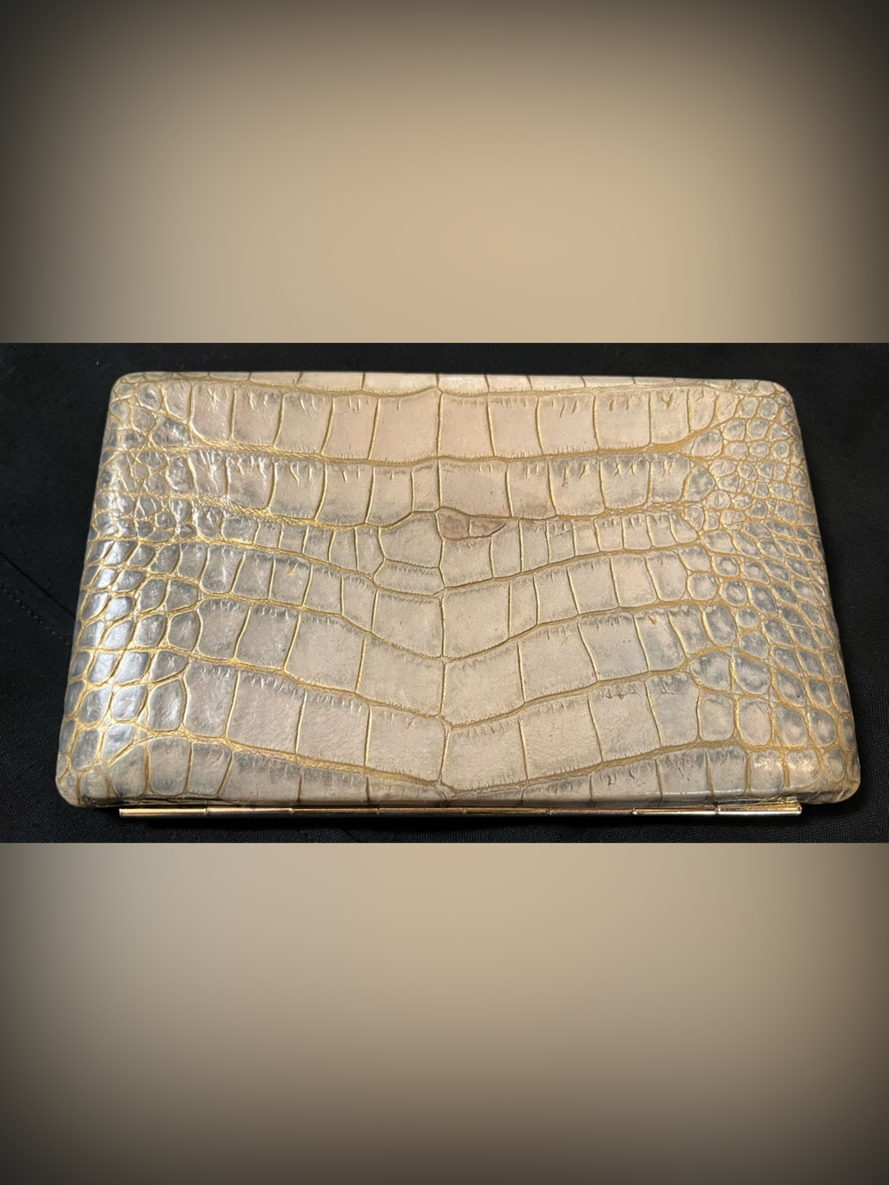 Abas Authentic Vintage Cache Aligator Cream, Blue &Metallic Gold Wallet Clutch